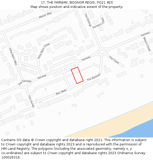 17, THE FAIRWAY, BOGNOR REGIS, PO21 4ES: Location map and indicative extent of plot