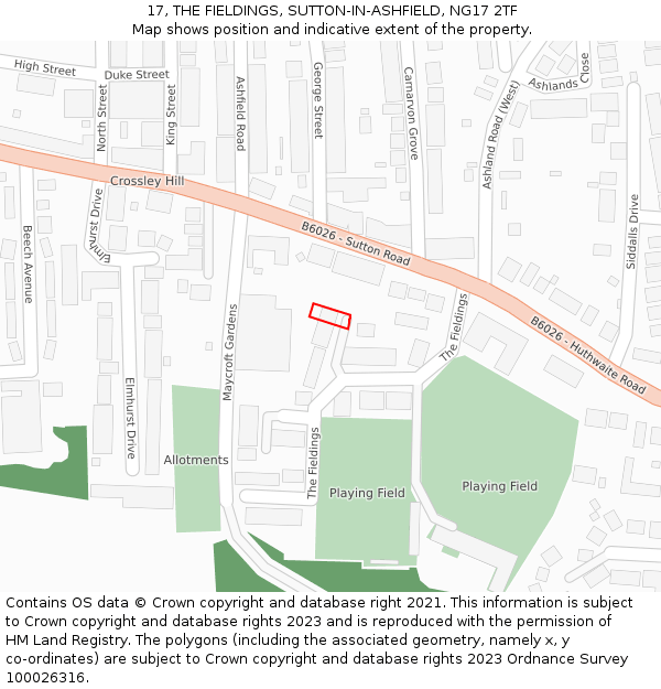 17, THE FIELDINGS, SUTTON-IN-ASHFIELD, NG17 2TF: Location map and indicative extent of plot