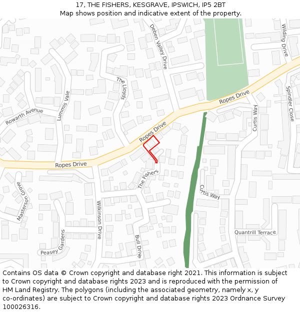 17, THE FISHERS, KESGRAVE, IPSWICH, IP5 2BT: Location map and indicative extent of plot