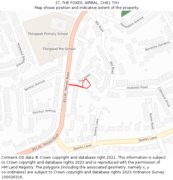 17, THE FOXES, WIRRAL, CH61 7YH: Location map and indicative extent of plot