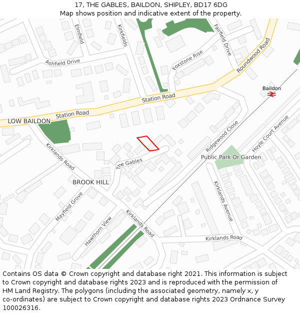 17, THE GABLES, BAILDON, SHIPLEY, BD17 6DG: Location map and indicative extent of plot