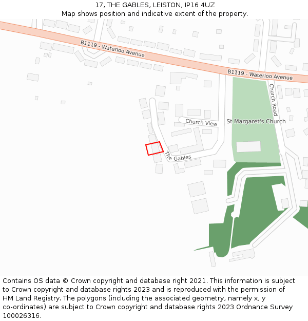 17, THE GABLES, LEISTON, IP16 4UZ: Location map and indicative extent of plot