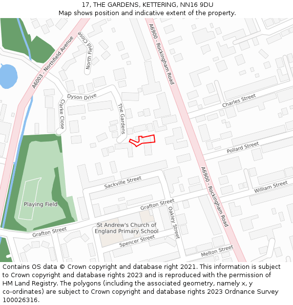 17, THE GARDENS, KETTERING, NN16 9DU: Location map and indicative extent of plot