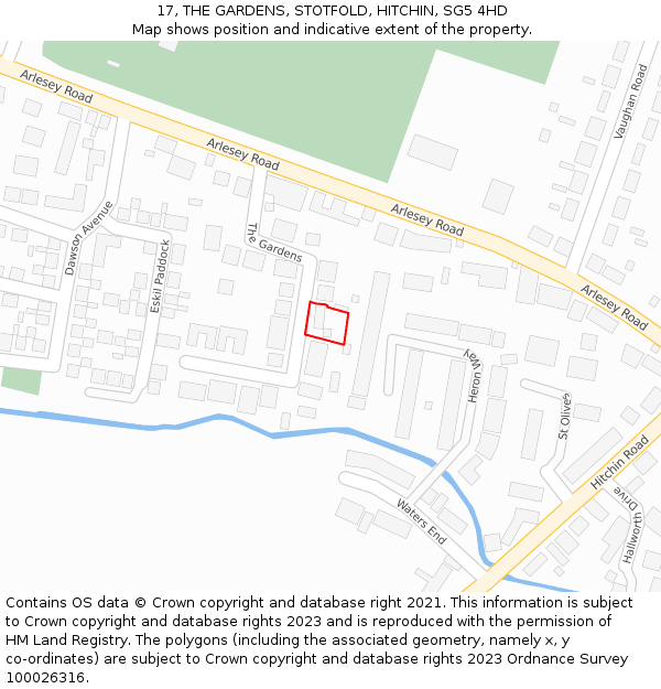 17, THE GARDENS, STOTFOLD, HITCHIN, SG5 4HD: Location map and indicative extent of plot