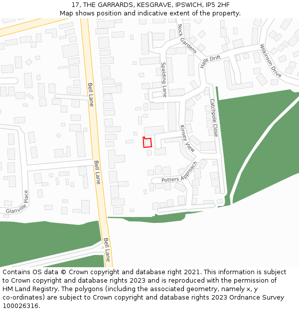 17, THE GARRARDS, KESGRAVE, IPSWICH, IP5 2HF: Location map and indicative extent of plot