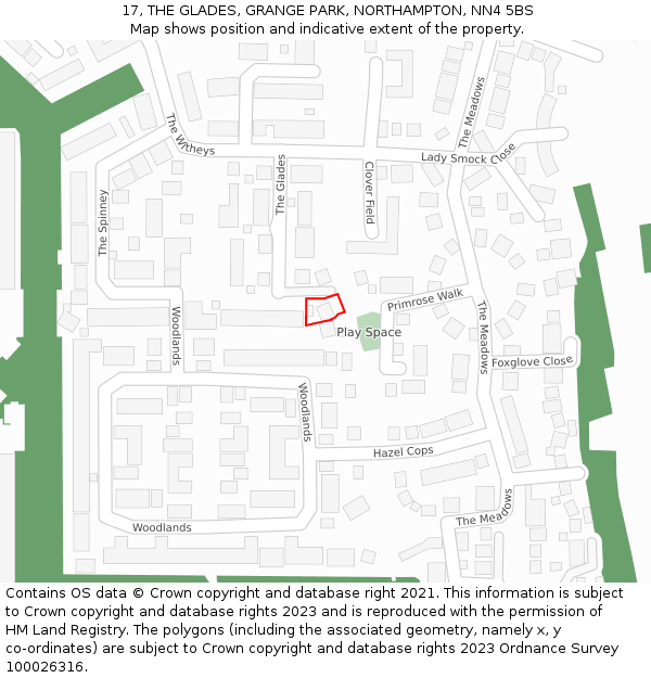 17, THE GLADES, GRANGE PARK, NORTHAMPTON, NN4 5BS: Location map and indicative extent of plot