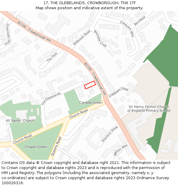 17, THE GLEBELANDS, CROWBOROUGH, TN6 1TF: Location map and indicative extent of plot