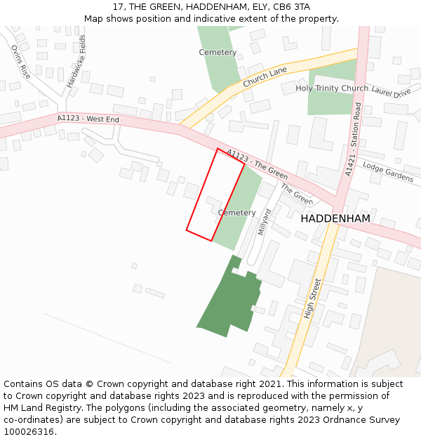 17, THE GREEN, HADDENHAM, ELY, CB6 3TA: Location map and indicative extent of plot