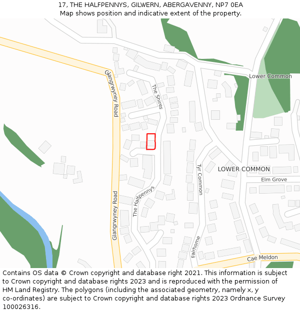 17, THE HALFPENNYS, GILWERN, ABERGAVENNY, NP7 0EA: Location map and indicative extent of plot