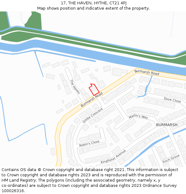 17, THE HAVEN, HYTHE, CT21 4PJ: Location map and indicative extent of plot