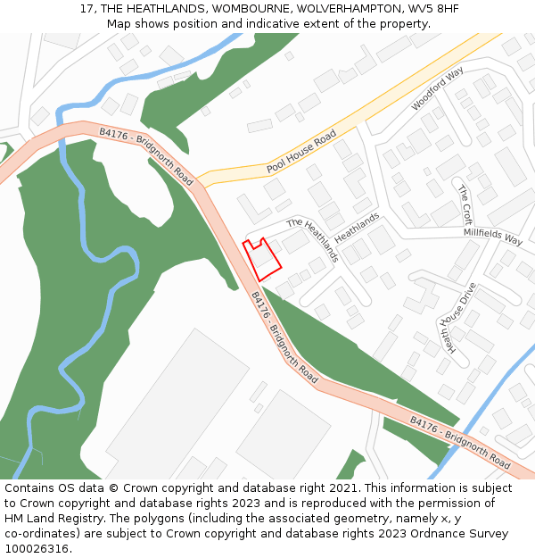 17, THE HEATHLANDS, WOMBOURNE, WOLVERHAMPTON, WV5 8HF: Location map and indicative extent of plot