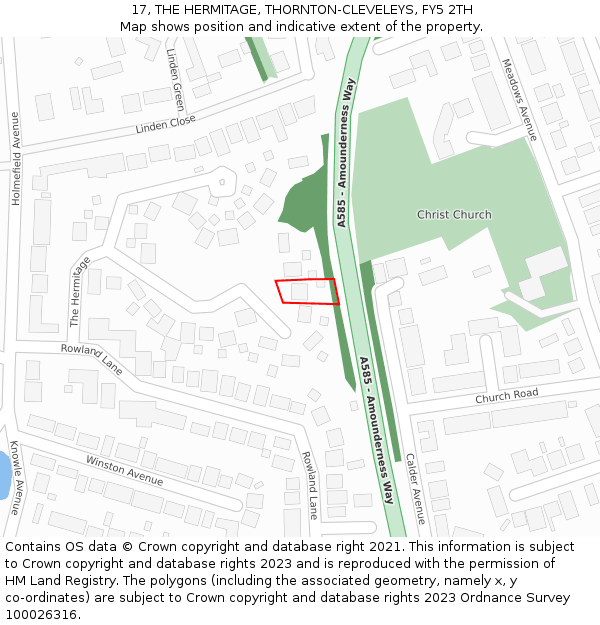 17, THE HERMITAGE, THORNTON-CLEVELEYS, FY5 2TH: Location map and indicative extent of plot