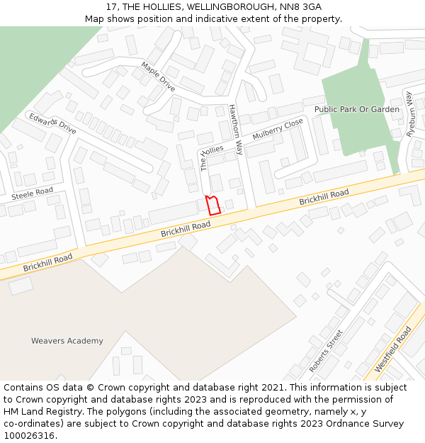 17, THE HOLLIES, WELLINGBOROUGH, NN8 3GA: Location map and indicative extent of plot