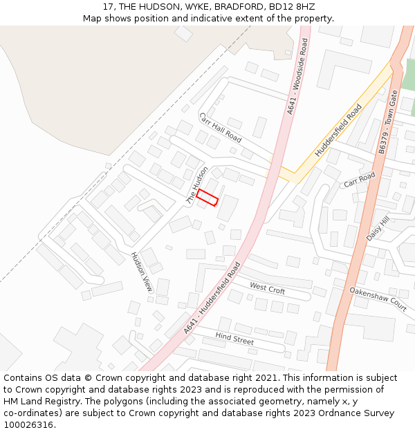 17, THE HUDSON, WYKE, BRADFORD, BD12 8HZ: Location map and indicative extent of plot