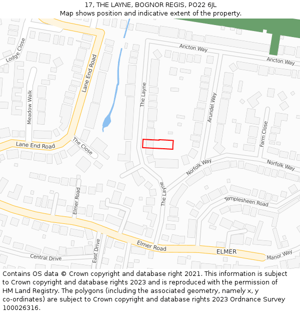 17, THE LAYNE, BOGNOR REGIS, PO22 6JL: Location map and indicative extent of plot