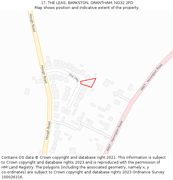 17, THE LEAS, BARKSTON, GRANTHAM, NG32 2PD: Location map and indicative extent of plot