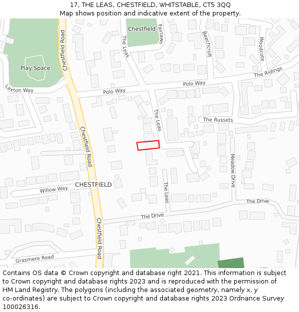 17, THE LEAS, CHESTFIELD, WHITSTABLE, CT5 3QQ: Location map and indicative extent of plot