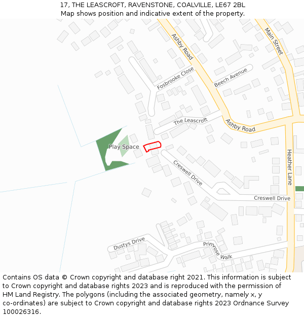 17, THE LEASCROFT, RAVENSTONE, COALVILLE, LE67 2BL: Location map and indicative extent of plot
