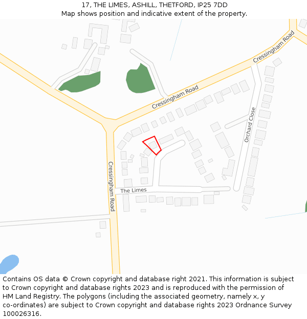 17, THE LIMES, ASHILL, THETFORD, IP25 7DD: Location map and indicative extent of plot