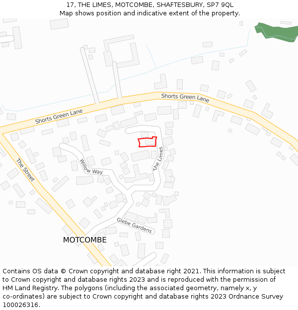 17, THE LIMES, MOTCOMBE, SHAFTESBURY, SP7 9QL: Location map and indicative extent of plot