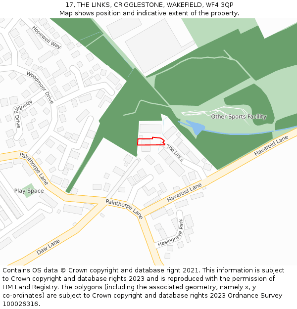 17, THE LINKS, CRIGGLESTONE, WAKEFIELD, WF4 3QP: Location map and indicative extent of plot