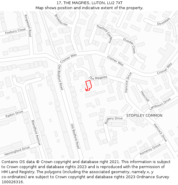 17, THE MAGPIES, LUTON, LU2 7XT: Location map and indicative extent of plot