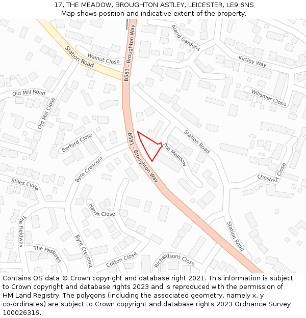 17, THE MEADOW, BROUGHTON ASTLEY, LEICESTER, LE9 6NS: Location map and indicative extent of plot