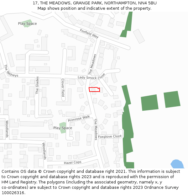 17, THE MEADOWS, GRANGE PARK, NORTHAMPTON, NN4 5BU: Location map and indicative extent of plot