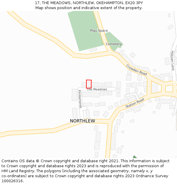 17, THE MEADOWS, NORTHLEW, OKEHAMPTON, EX20 3PY: Location map and indicative extent of plot
