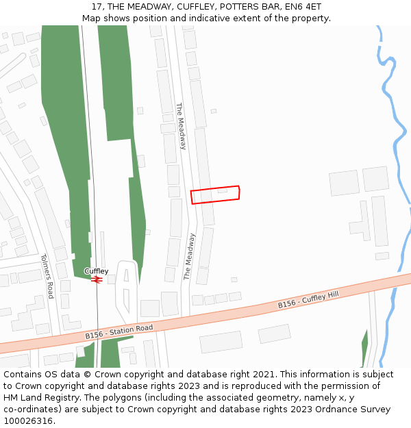 17, THE MEADWAY, CUFFLEY, POTTERS BAR, EN6 4ET: Location map and indicative extent of plot