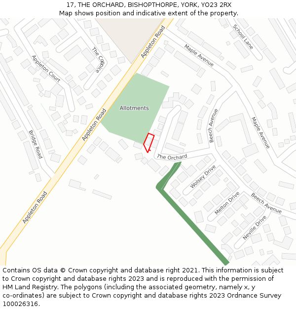 17, THE ORCHARD, BISHOPTHORPE, YORK, YO23 2RX: Location map and indicative extent of plot