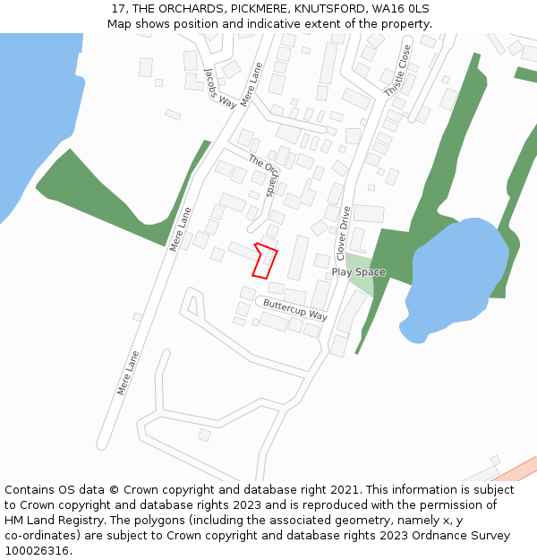 17, THE ORCHARDS, PICKMERE, KNUTSFORD, WA16 0LS: Location map and indicative extent of plot
