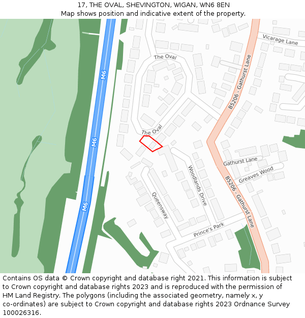 17, THE OVAL, SHEVINGTON, WIGAN, WN6 8EN: Location map and indicative extent of plot