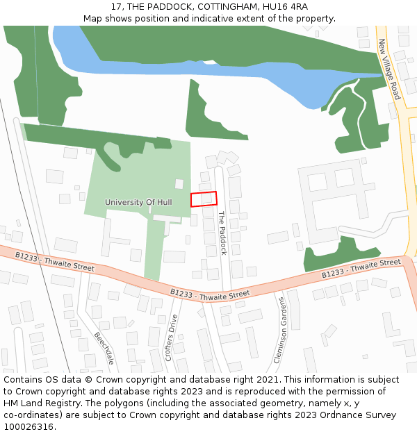 17, THE PADDOCK, COTTINGHAM, HU16 4RA: Location map and indicative extent of plot