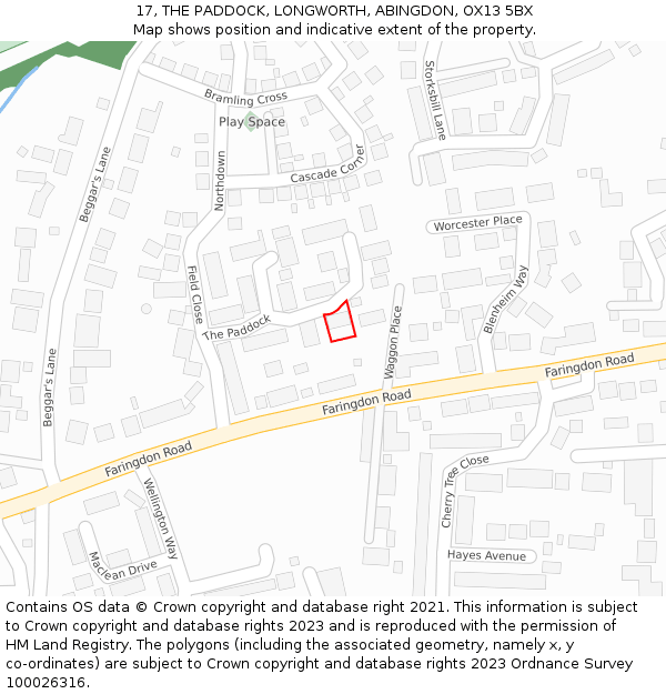 17, THE PADDOCK, LONGWORTH, ABINGDON, OX13 5BX: Location map and indicative extent of plot