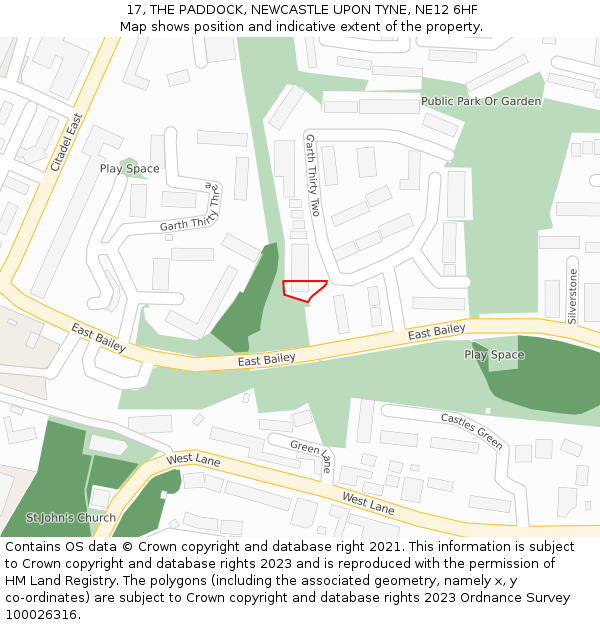 17, THE PADDOCK, NEWCASTLE UPON TYNE, NE12 6HF: Location map and indicative extent of plot