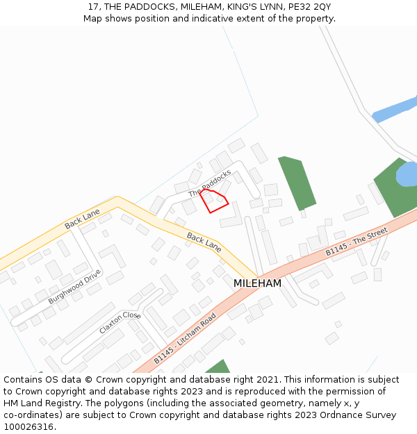 17, THE PADDOCKS, MILEHAM, KING'S LYNN, PE32 2QY: Location map and indicative extent of plot