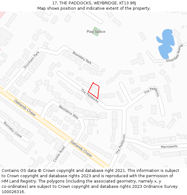 17, THE PADDOCKS, WEYBRIDGE, KT13 9RJ: Location map and indicative extent of plot