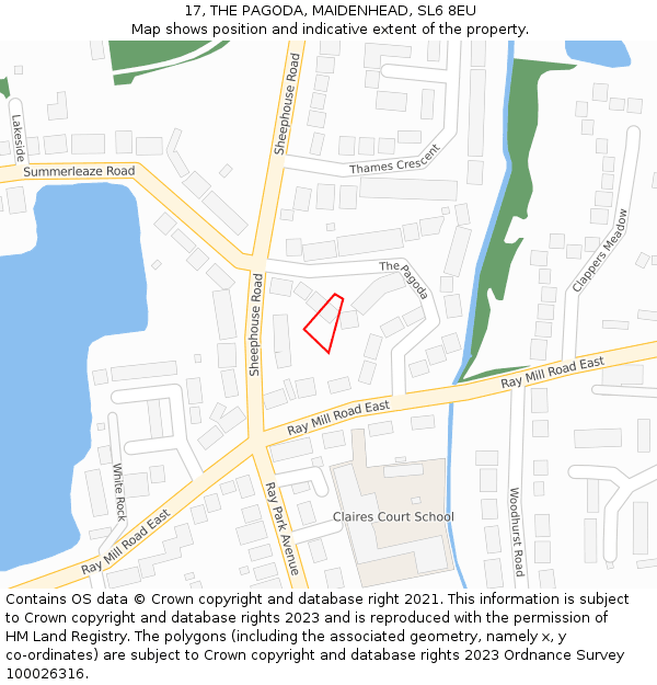 17, THE PAGODA, MAIDENHEAD, SL6 8EU: Location map and indicative extent of plot