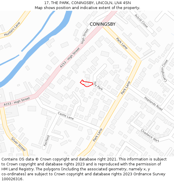 17, THE PARK, CONINGSBY, LINCOLN, LN4 4SN: Location map and indicative extent of plot