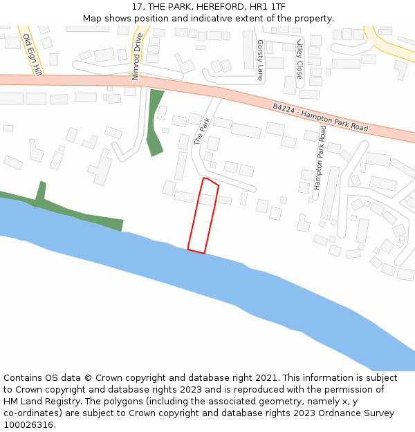 17, THE PARK, HEREFORD, HR1 1TF: Location map and indicative extent of plot