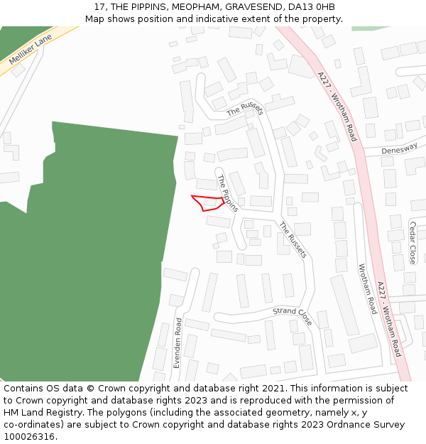 17, THE PIPPINS, MEOPHAM, GRAVESEND, DA13 0HB: Location map and indicative extent of plot