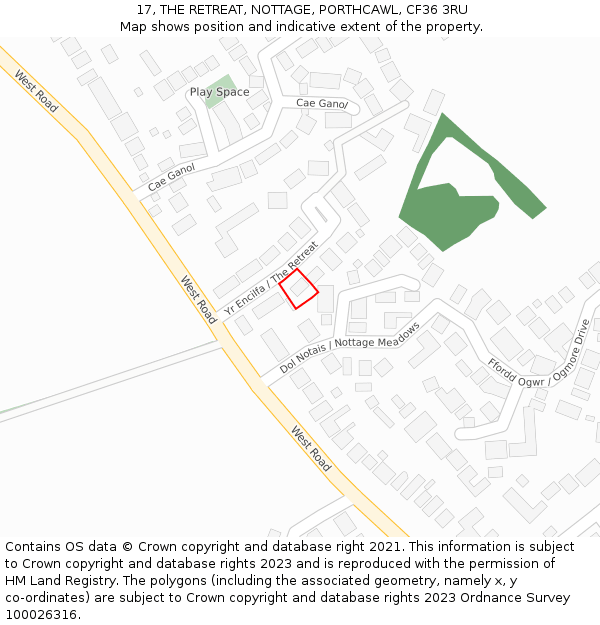 17, THE RETREAT, NOTTAGE, PORTHCAWL, CF36 3RU: Location map and indicative extent of plot