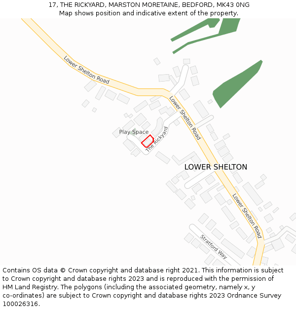 17, THE RICKYARD, MARSTON MORETAINE, BEDFORD, MK43 0NG: Location map and indicative extent of plot