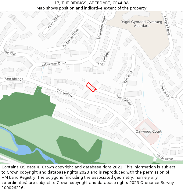 17, THE RIDINGS, ABERDARE, CF44 8AJ: Location map and indicative extent of plot