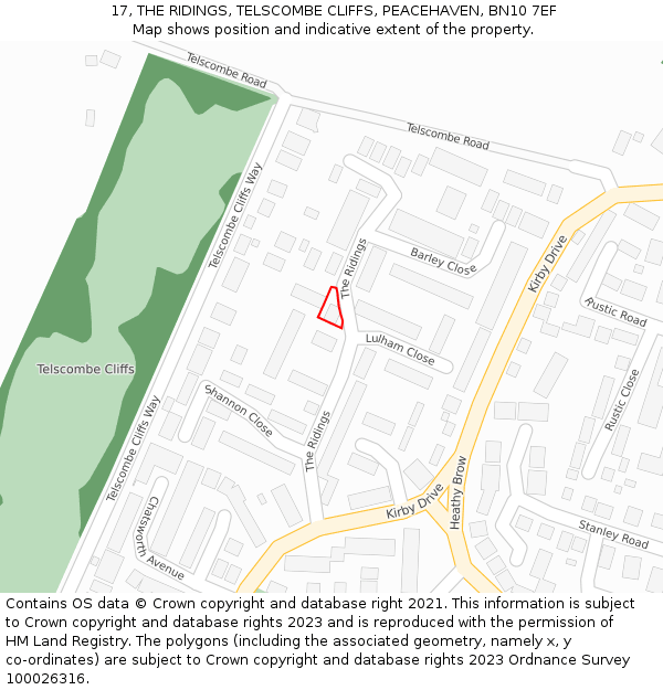 17, THE RIDINGS, TELSCOMBE CLIFFS, PEACEHAVEN, BN10 7EF: Location map and indicative extent of plot