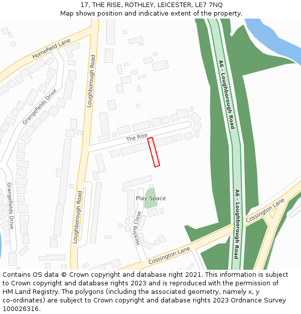 17, THE RISE, ROTHLEY, LEICESTER, LE7 7NQ: Location map and indicative extent of plot