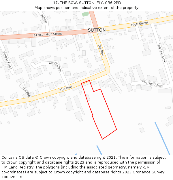 17, THE ROW, SUTTON, ELY, CB6 2PD: Location map and indicative extent of plot