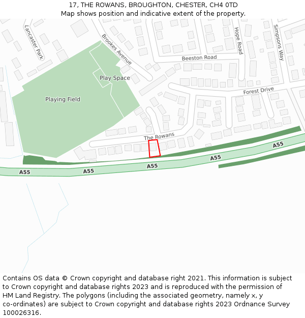 17, THE ROWANS, BROUGHTON, CHESTER, CH4 0TD: Location map and indicative extent of plot