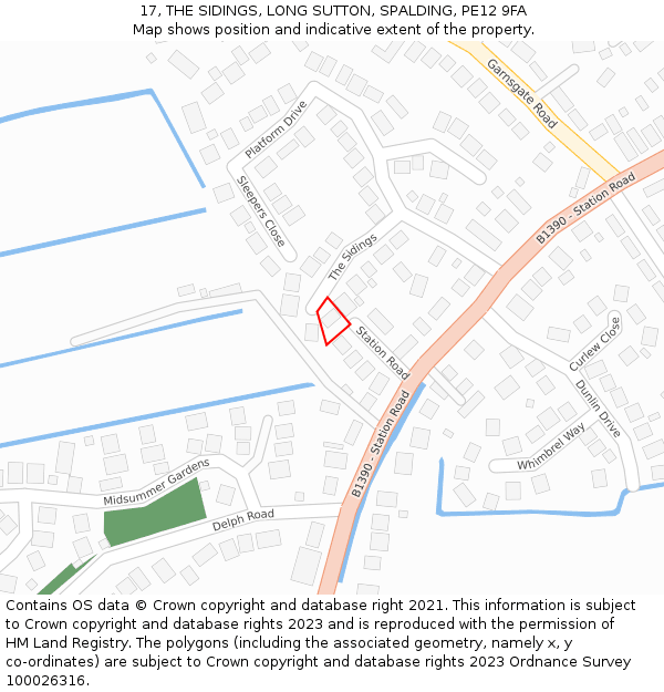 17, THE SIDINGS, LONG SUTTON, SPALDING, PE12 9FA: Location map and indicative extent of plot